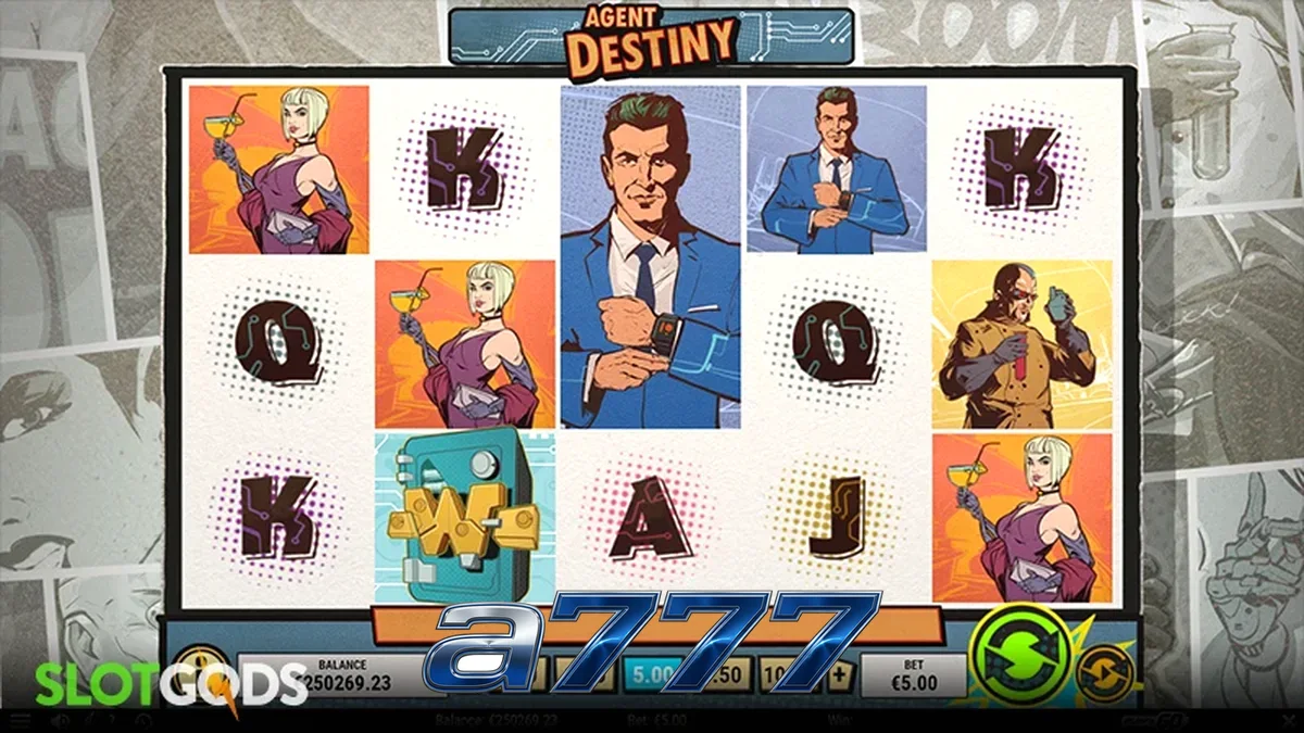 Tampilan visual slot Agent Destiny dengan tema komik mata-mata
